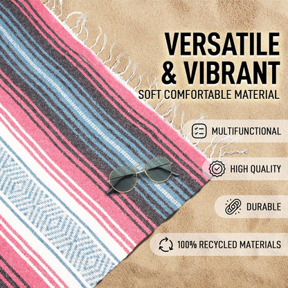 Hydration Nation Authentic Large Handwoven Mexican Blanket - Soft Yoga - Durable Serape - Lightweight Falsa, Beach, Camping, Picnic, Outdoor 70"x50" - Mandarin