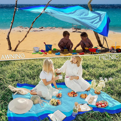 BYDOLL Beach Blanket Waterproof Sandproof Large Sand Free,78''X81''/10'X9' Oversized Sandless Lightweight Blanket Picnic Mat for Beach Travel Camping Hiking with Stakes