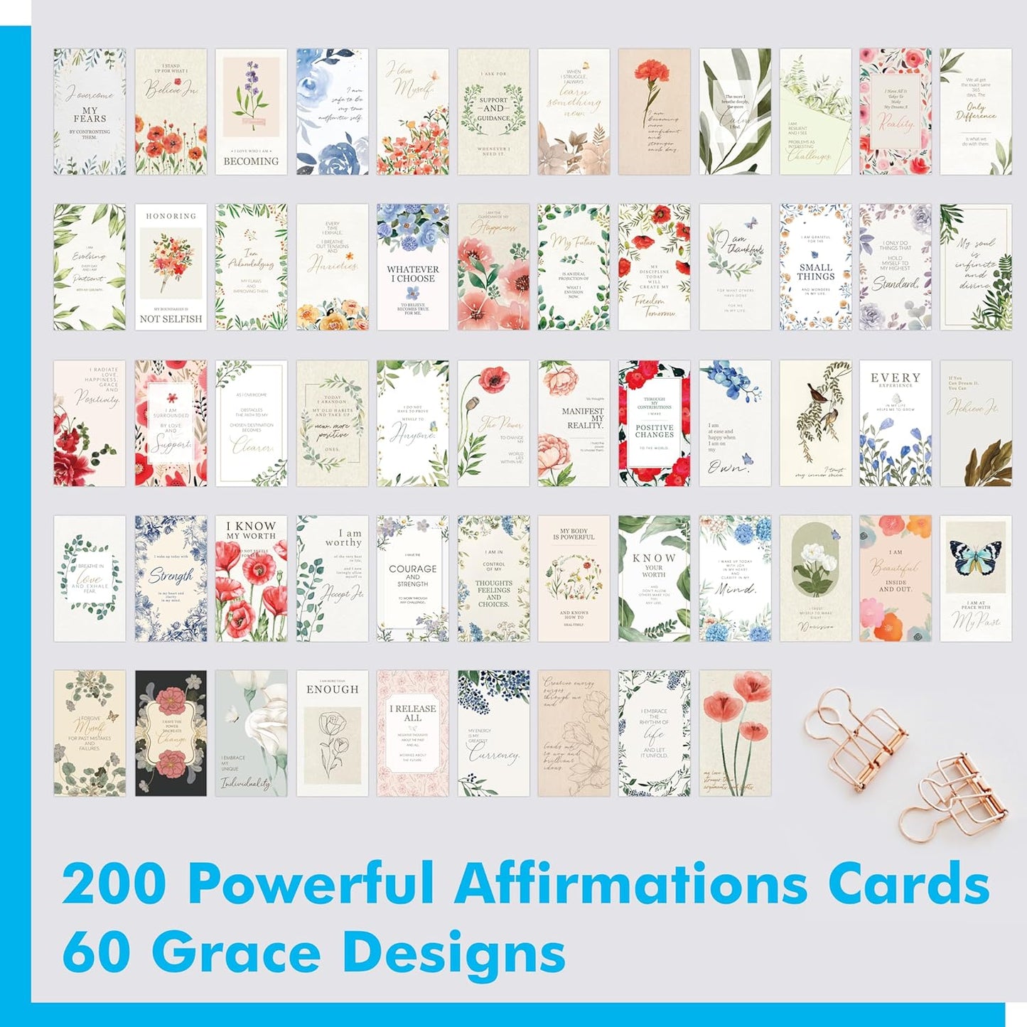 Gethelud 200 PCS Positive Affirmations Cards for Women, 60 Designs Daily Affirmations Cards, Inspirational Motivational Cards Mindfulness Cards Meditation Cards (2” x 3.5”)