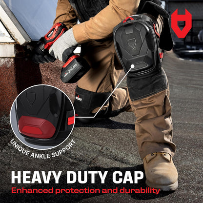 NoCry Professional Work Knee Pads for Men Construction with Ankle Support and Heavy Duty Anti-Slip Cap — Foam Cushion and Extra Thick Gel Padding — Reinforced Thigh & Shin Straps