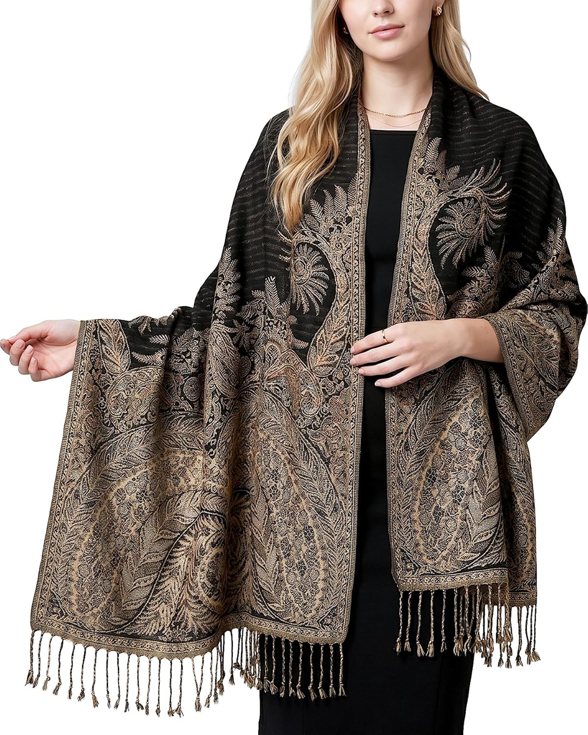 Achillea Reversible Paisley Pashmina Rave Scarf – Exotic Indian Shawls and Wraps for Evening Dresses, Festivals, All Seasons - Colors A