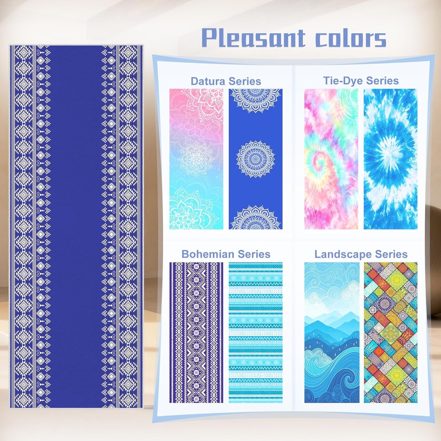 Yoga Towel,Absorbent Yoga Mat Towel for Hot Yoga Non Slip,Stylish Prints,Ideal for Workouts,Hot Yoga,Bikram,Pilates Equipment,72 x 27 in,Gradient Mandala