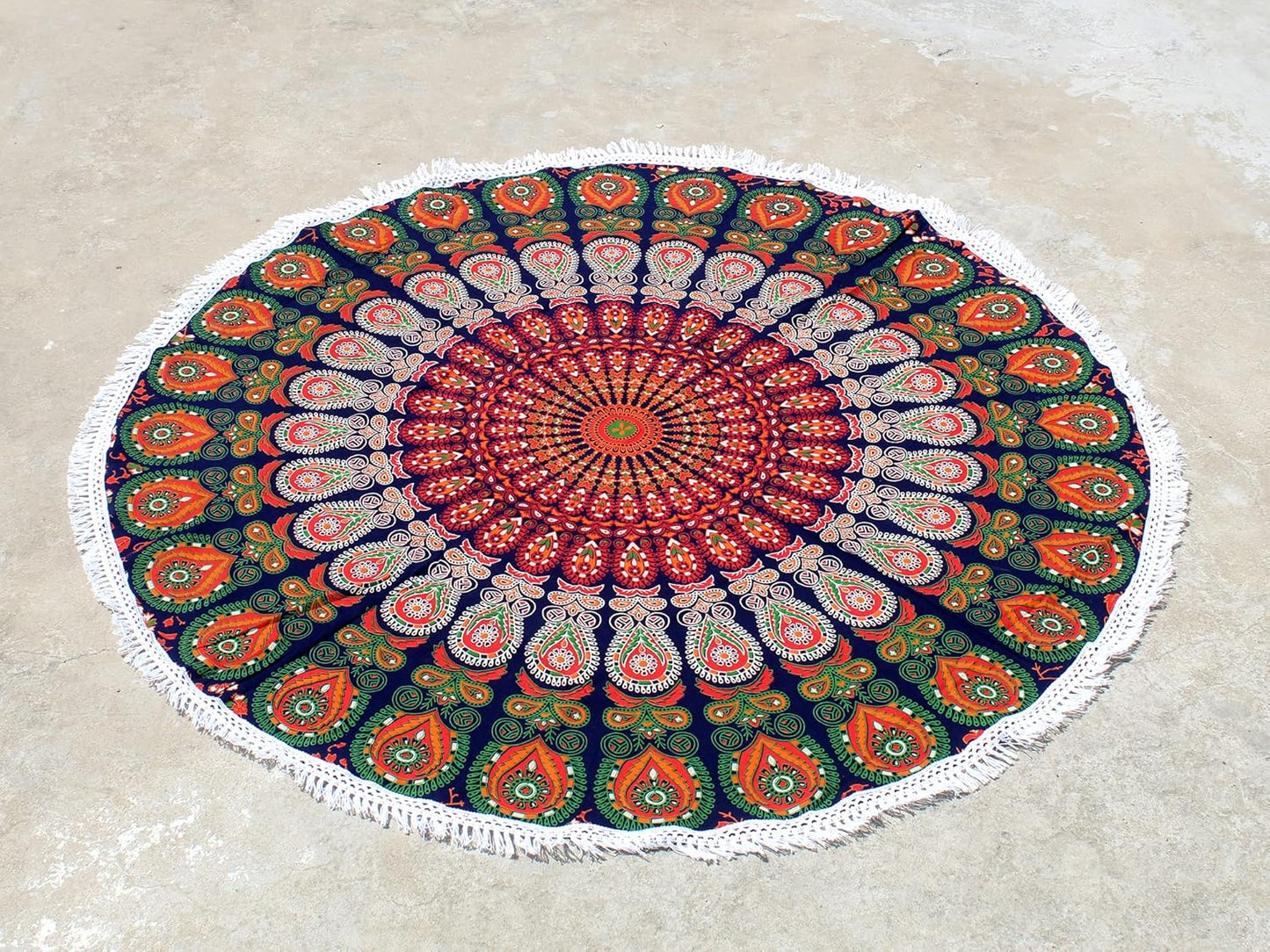 Mandala Round Beach Tapestry Boho Hippie Blanket Bohemian Large Table Cloth Home Decor Yoga Mat Meditation Picnic Rug Throw Hippy Gypsy Tablecloth Roundie (42 Inches, Orange And Blue)