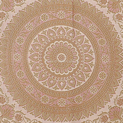 Ethnic Polydupion Cylindrical Yoga Bolster Pillow Cover White Jacquard Brocade Border Mandala Large Sofa Round Cylinder Cushion Cover (1 Pc) | 30x15 Inches (76x38 cm)