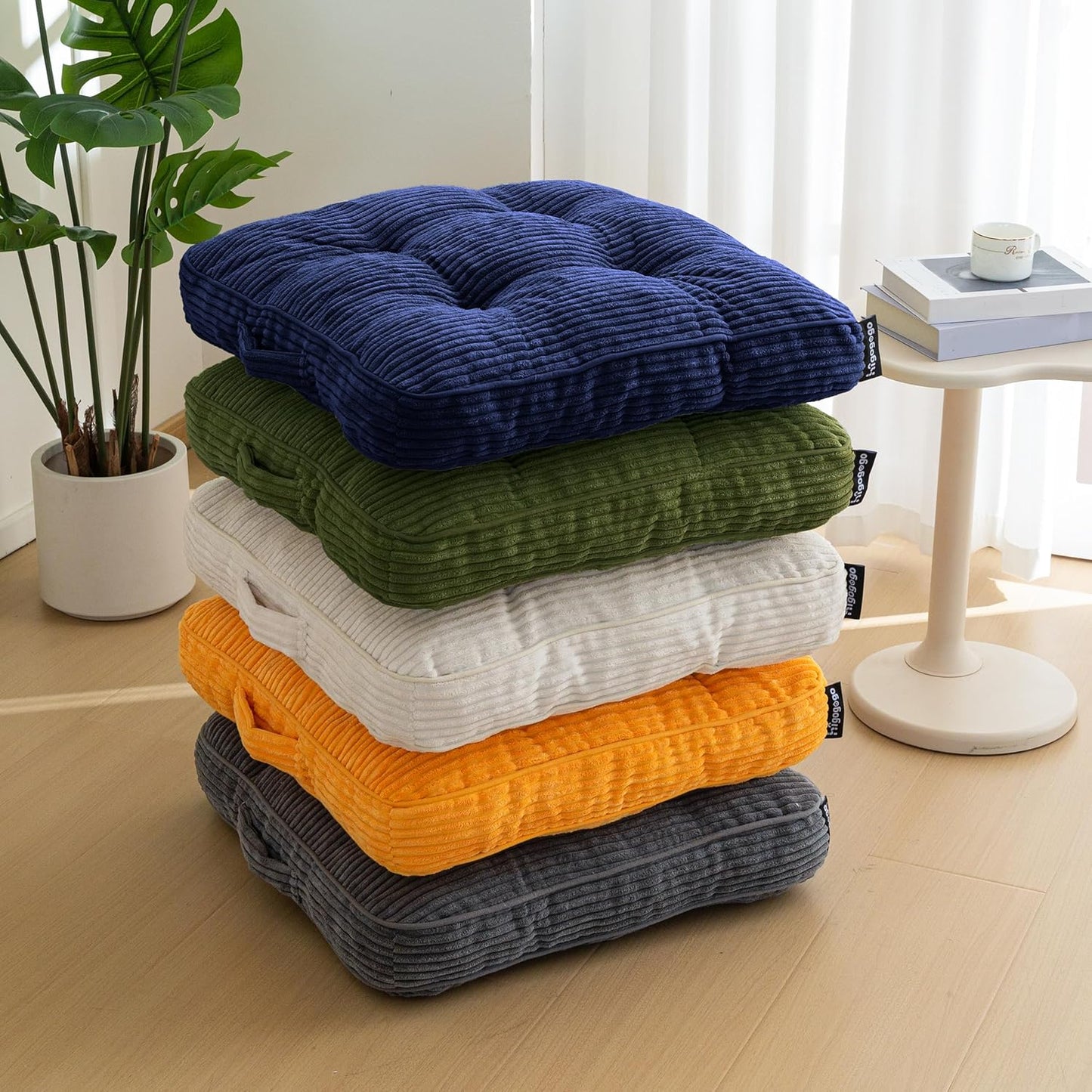 HIGOGOGO Floor Pillow Cushion for Adults, Meditation Cushion Pillow, Large Square Floor Sitting, Tufted Corduroy Cover, for Tatami Living Room or Yoga, 22x22 Inch, Dark Grey
