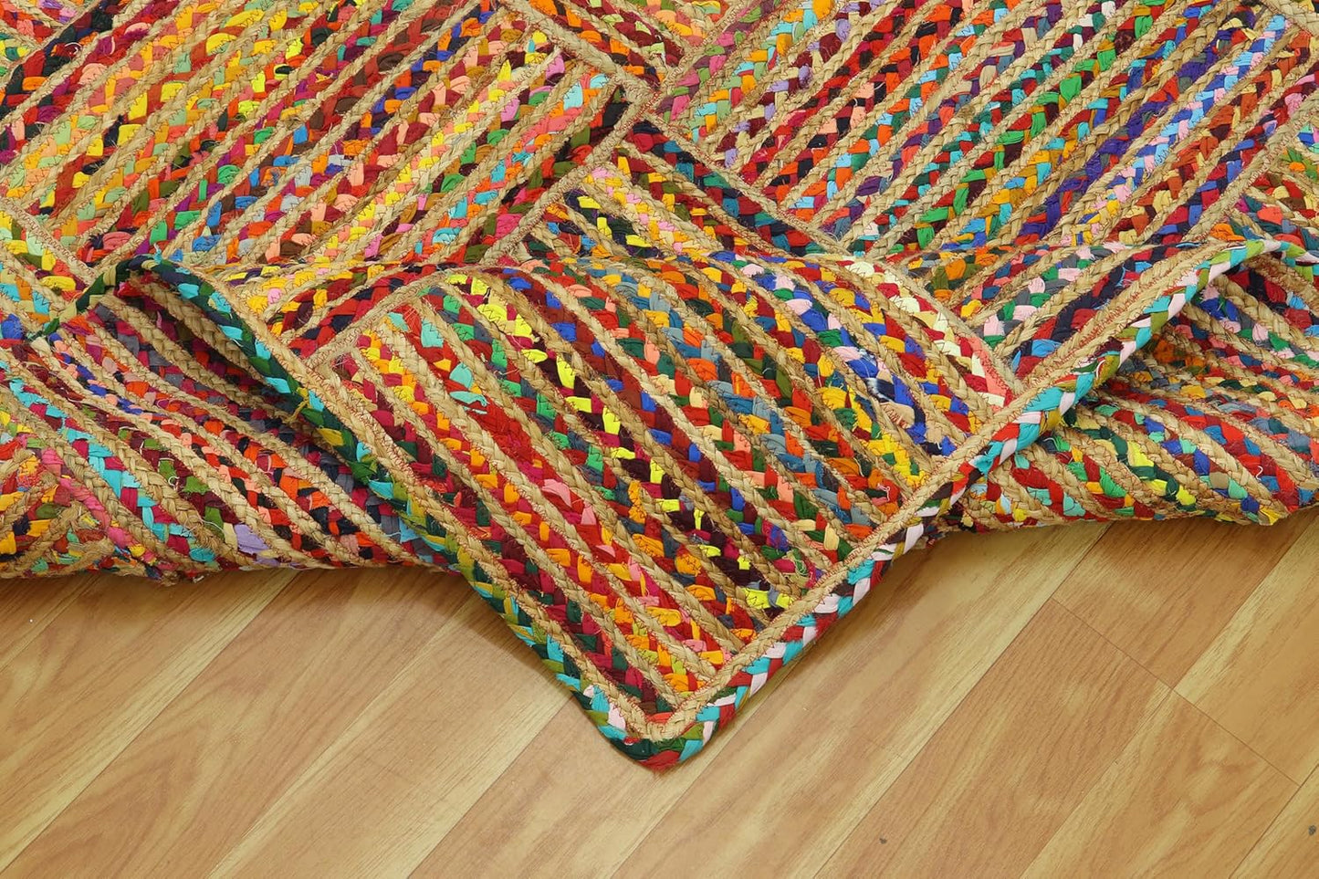 Kilim Rug 3' Round Area Rug Olive Beige White Braided Jute Carpet, Indoor Outdoor Flatweave Rug for Bedroom, Bedside, Kitchen, Beach & Terrace Yoga Mat - Colors B