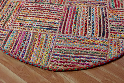Collection Circle Area Rug - 3 x 3 Ft' Beige and Black Geometric Pettern Jute Mat Ideal for High Traffic Area in Hallway Bedroom Living Room Dining Room Kitchen Terrace Yoga Mat