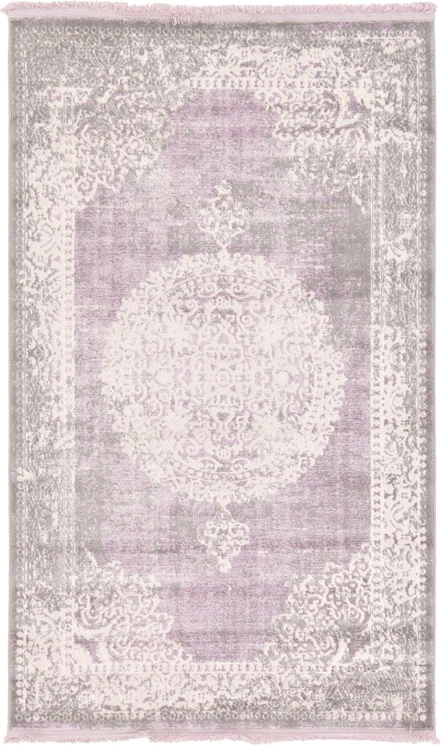 Unique Loom New Classical Collection Area Rug - Olwen (4'Round, Purple/ Gray)