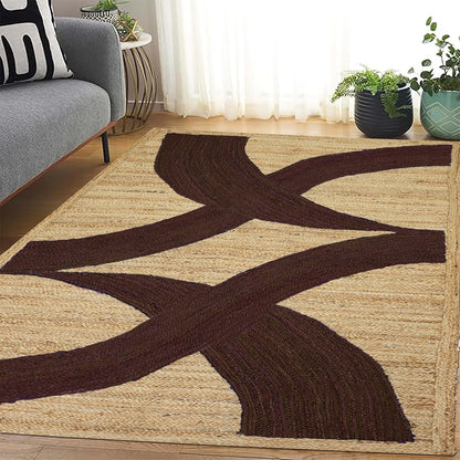 Premium Quality Jute Rug 4x6 Feet Area Rug Natural Fiber Jute Rugs Thick 0.27" Black Abstract Pattern Geometric Rugs for Kids Room, Living Room, Yoga Mat, Indoor Outdoor Carpet - Colors A
