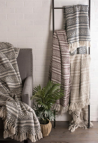 DII Global Diamond Stripe Woven Throw, 50x60-Inch, Mineral