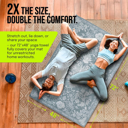 gogoKIWI Large Yoga Towel 72"x48" - Non-Slip Hot Yoga Towel with Corner Pockets & Full Silicone Backing, Printed Carpet-Style Design for Home Workouts, Pilates & Yoga