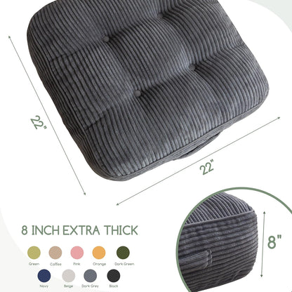 HIGOGOGO Floor Pillow Cushion for Adults, Meditation Cushion Pillow, Large Square Floor Sitting, Tufted Corduroy Cover, for Tatami Living Room or Yoga, 22x22 Inch, Dark Grey