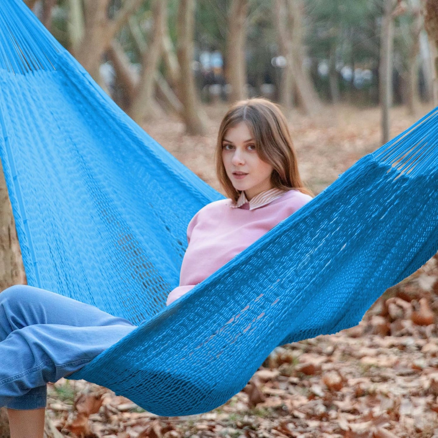 PNAEUT Handwoven Mayan Hammocks, Double Rope Hammock for Outdoor Outside & Indoor, Thick Soft 600 lbs Capacity Heavy-Duty, Includes Tree Straps, Carabiners & Carrying Bag (Nature, X-Large)