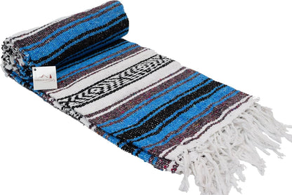 Open Road Goods Blue Mexican Blanket - Authentic Serape Falsa Blanket - Handmade