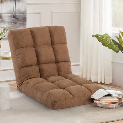 Floor Chair, 24 inches Wide Oversized Velvet Armless Lay Flat Floor seat Padded Meditation Chair with 6 Adjustable Position Ergonomic Comfortable Convenient(LRSF-008-PINK)