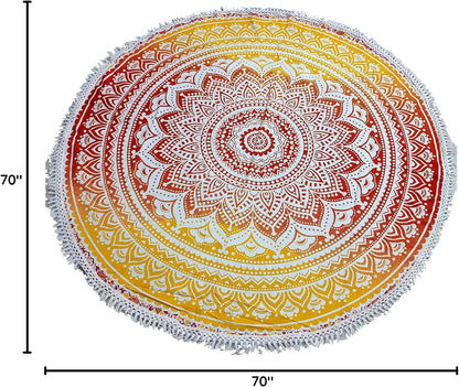 Mandala Round Beach Tapestry Boho Hippie Blanket Bohemian Large Table Cloth Home Decor Yoga Mat Meditation Picnic Rug Throw Hippy Gypsy Tablecloth Roundie (42 Inches, Orange And Blue)