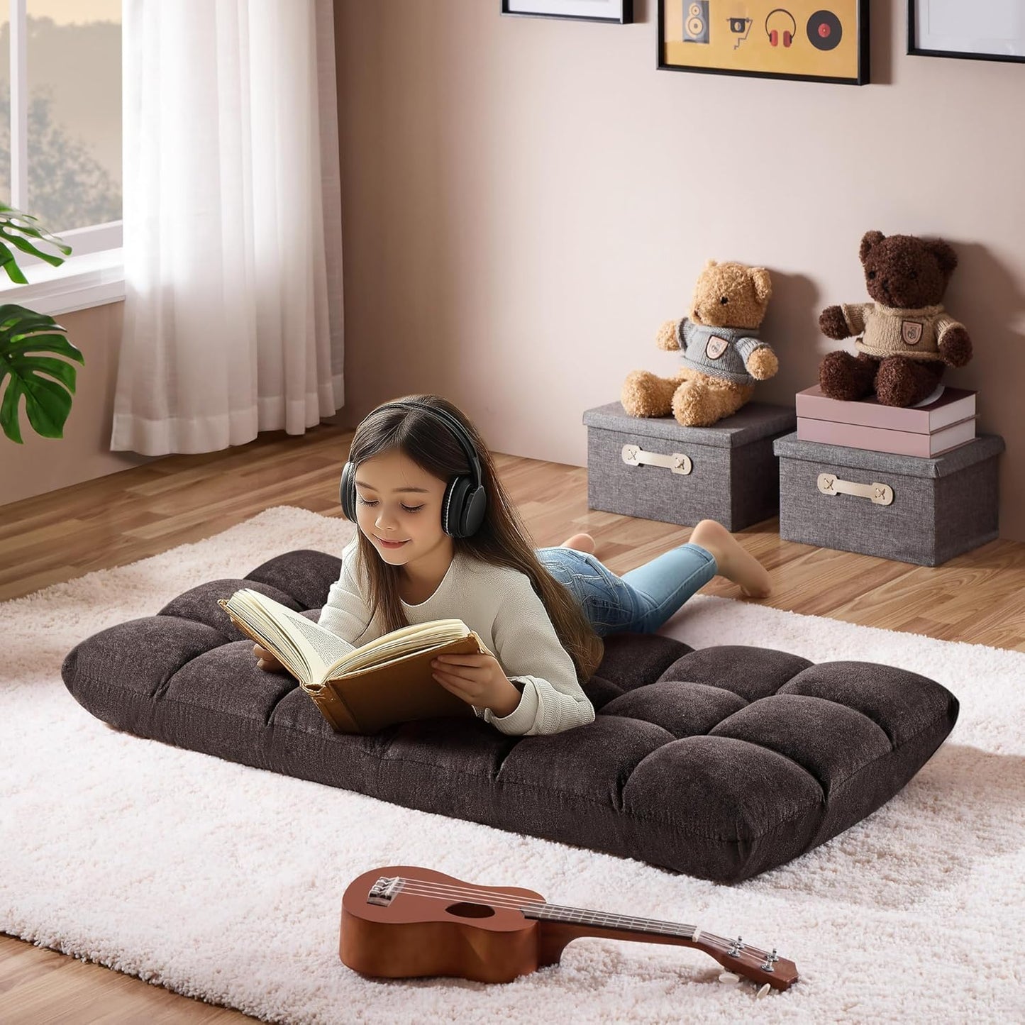 Yaheetech Adjustable Floor Chair with Back Support, Foldable Thick Padded Seat for Meditation&Gaming on Floor, Space Saving Lazy Lounger for Bedroom Dorm, Black