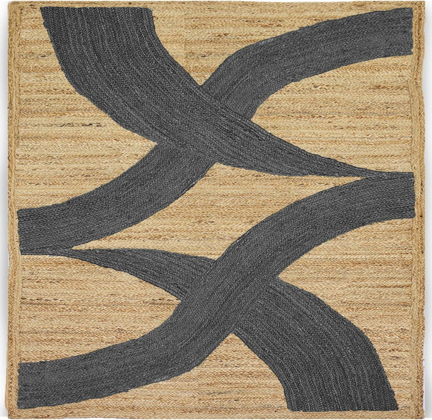 Premium Quality Jute Rug 4x6 Feet Area Rug Natural Fiber Jute Rugs Thick 0.27" Black Abstract Pattern Geometric Rugs for Kids Room, Living Room, Yoga Mat, Indoor Outdoor Carpet - Colors C