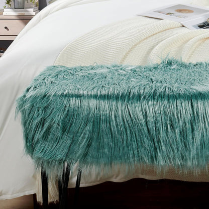 Home Soft Things Green Mongolian Faux Fur Ottoman, Desert Sage, 19'' x 13'' x 17'', Cozy Plush Fluffy Ottoman Foot Rest Stool for Living Room Bedroom Entryway Makeup Bench End of Bed Home Décor
