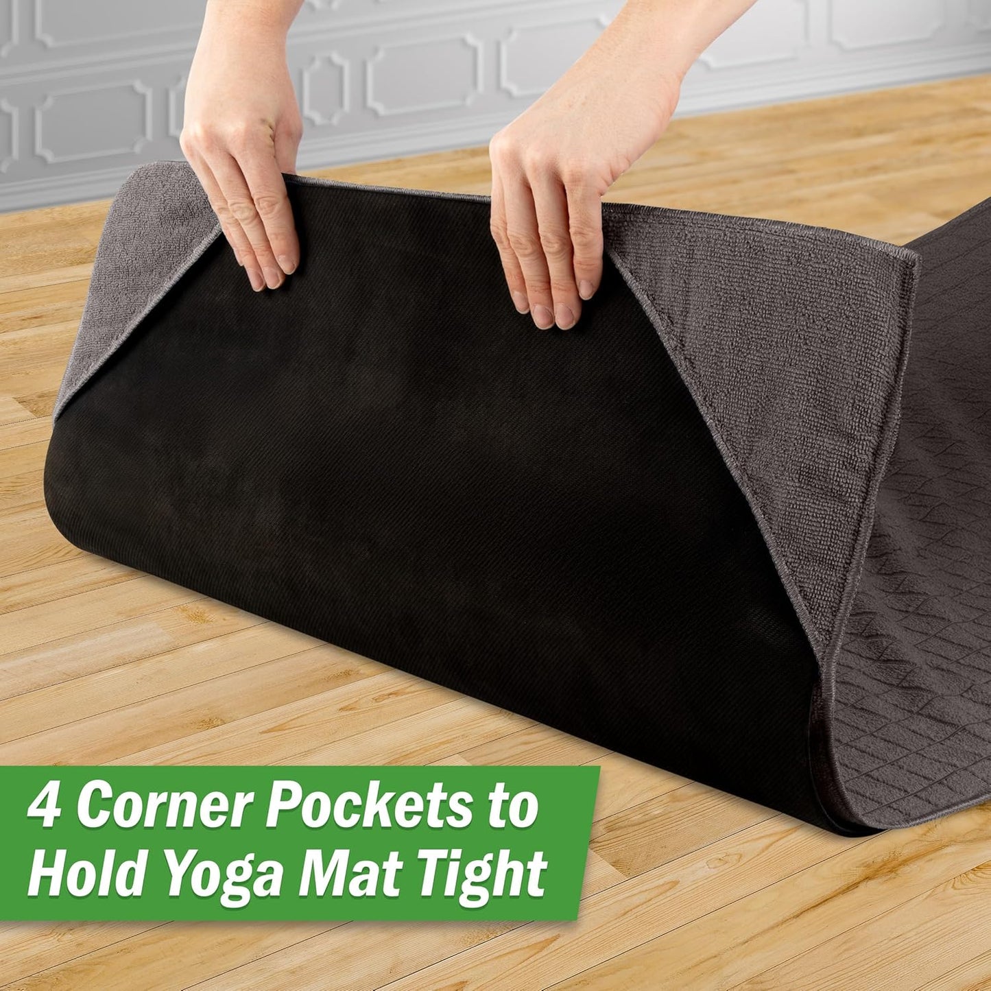 Yoga Mat Towel and Gym Towel Set - 2-Piece Non Slip Set for Hot Yoga, Pilates, and Gym - 72” x 24” Sweat Absorbent and Quick Drying Blanket with Corner Pockets for Mats by Wakeman (Gray)
