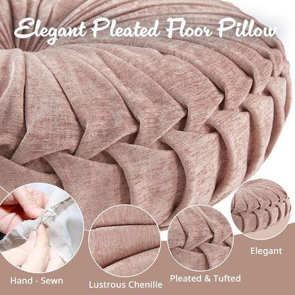 Intelligent Design Large Floor Pillow for Adults Yoga or Meditation Cushion with Handle, Floor Cushion for Board Games, Lustrous Chenille Tufted, Handsewn Scalloped Edge, Azza, 24" x 24" x 5" Yellow
