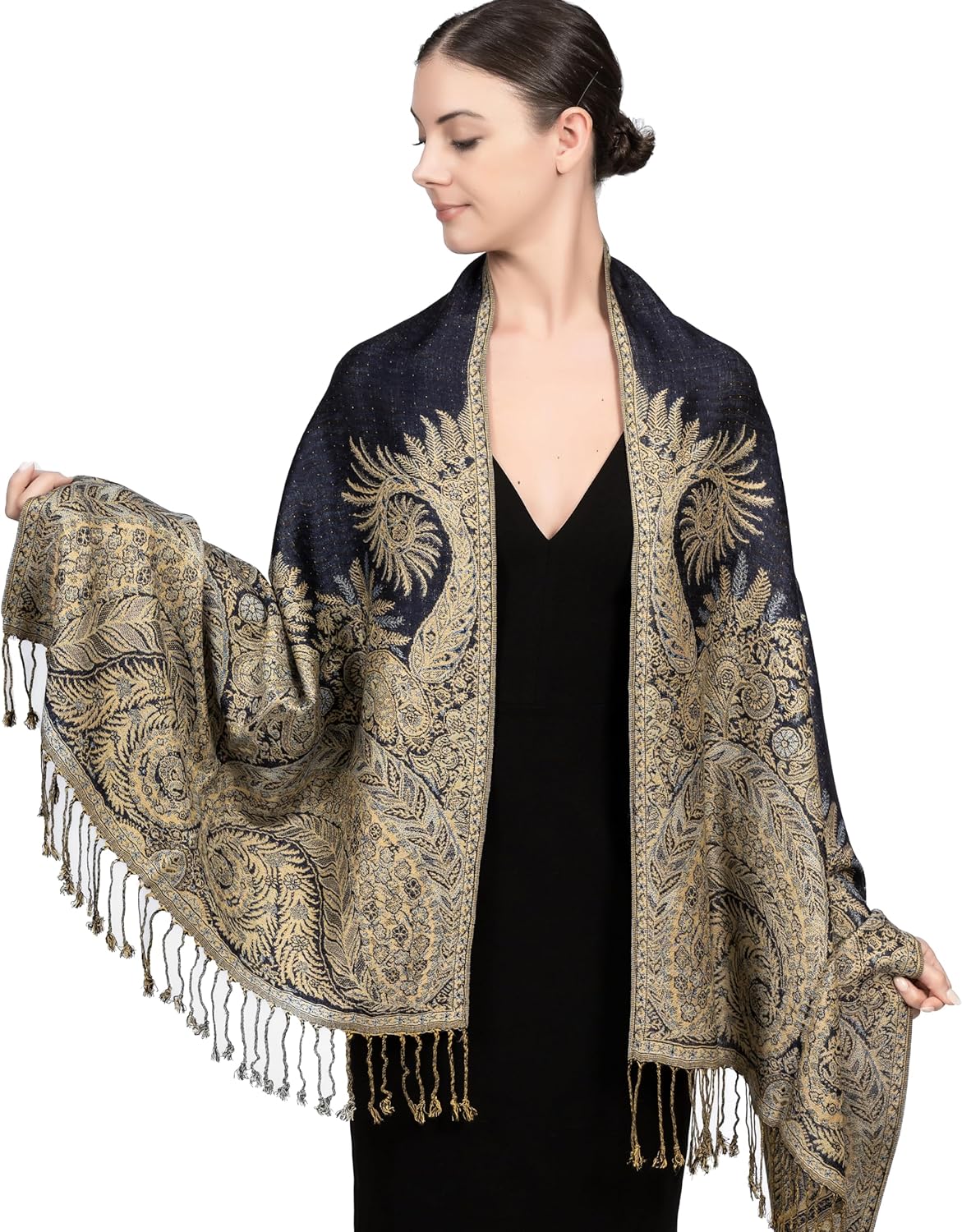 Achillea Reversible Paisley Pashmina Rave Scarf – Exotic Indian Shawls and Wraps for Evening Dresses, Festivals, All Seasons - Colors B