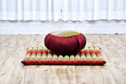 Leewadee Meditation Cushion Set – 1 Round Zafu Meditation Pillow and 1 Square Roll-Up Zabuton Meditation Mat, Pillows Bundle Filled with Kapok