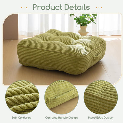 HIGOGOGO Floor Pillow Cushion for Adults, Meditation Cushion Pillow, Large Square Floor Sitting, Tufted Corduroy Cover, for Tatami Living Room or Yoga, 22x22 Inch, Dark Grey
