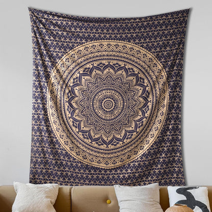 THE ART BOX Original Gold Tapestry Wall Hanging Mandala – Cotton Throw Tapestry – Boho Bedding White and Gold Medium Bedspread 54x60 Inches – Meditation & Yoga Rug Mat