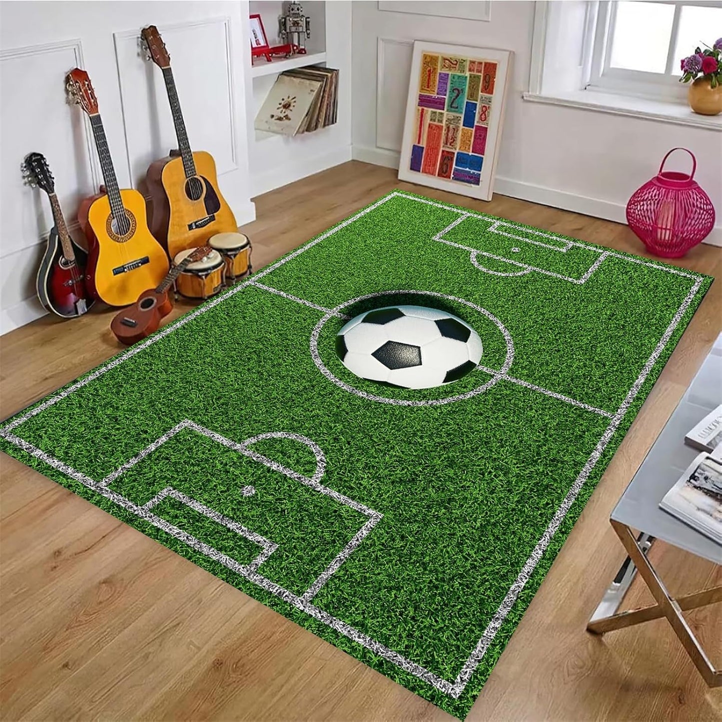 Sports Field Area Rug,5x7ft, Soccer Field Chalked Blackboard Football Stadium Board Painted Non-Slip Soft Carpet Floor Mat Indoor Living Room Bedroom Rugs Yoga Mat Home Decor