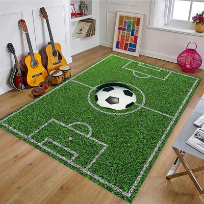 Sports Field Area Rug,5x7ft, Soccer Field Chalked Blackboard Football Stadium Board Painted Non-Slip Soft Carpet Floor Mat Indoor Living Room Bedroom Rugs Yoga Mat Home Decor