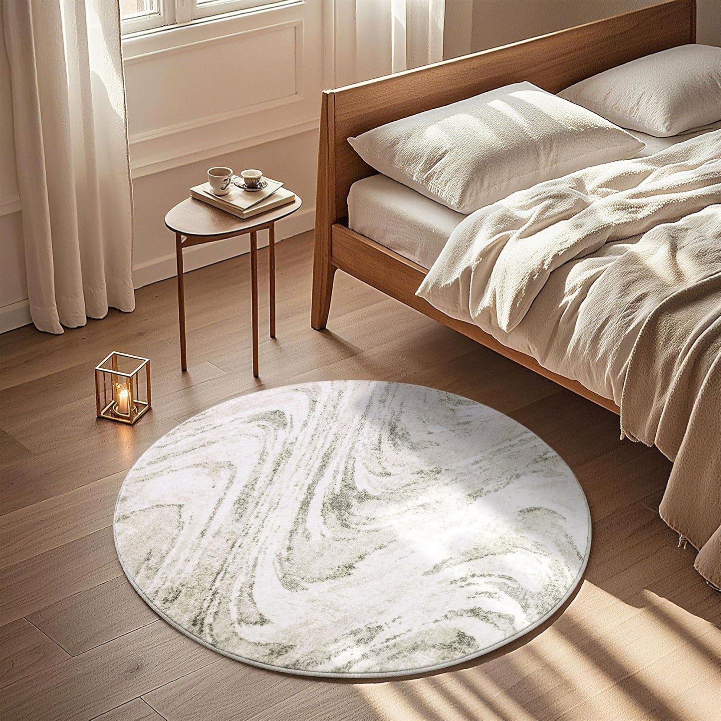 Carvapet 4ft Washable Round Rugs, Modern Abstract Circle Rug, Non Slip Rubber Backing Foldable Low Pile Carpet for Living Room Bedroom, 4ft Red/Orange Rug