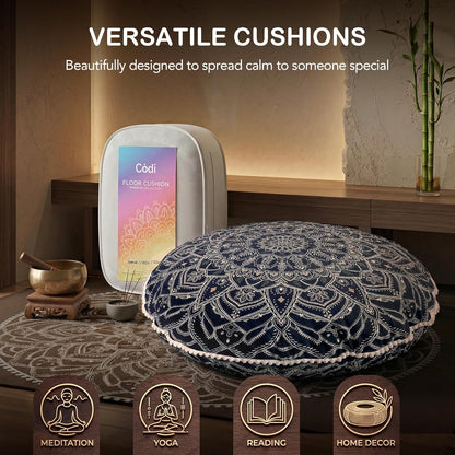 Codi Meditation Floor Pillow Set of 2, Round Large Pillows Seating for Adults, Bohemian Mandala Circle Cushion for Outdoor Fireplace Yoga Living Room, 32 Inch, Memory Foam Added, Purple Orchid NEW