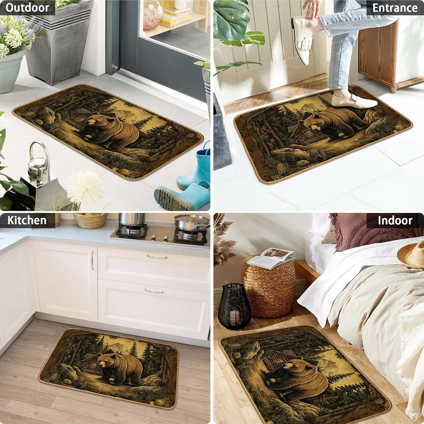 Doormat Yoga Frog Front Door Mat Indoor Outdoor Entrance,Pink Lotus Flower Door Mat Waterproof Low Profile All-Season,Easy Clean Patio Porch Entryway Floor Rug 17x29 Inch