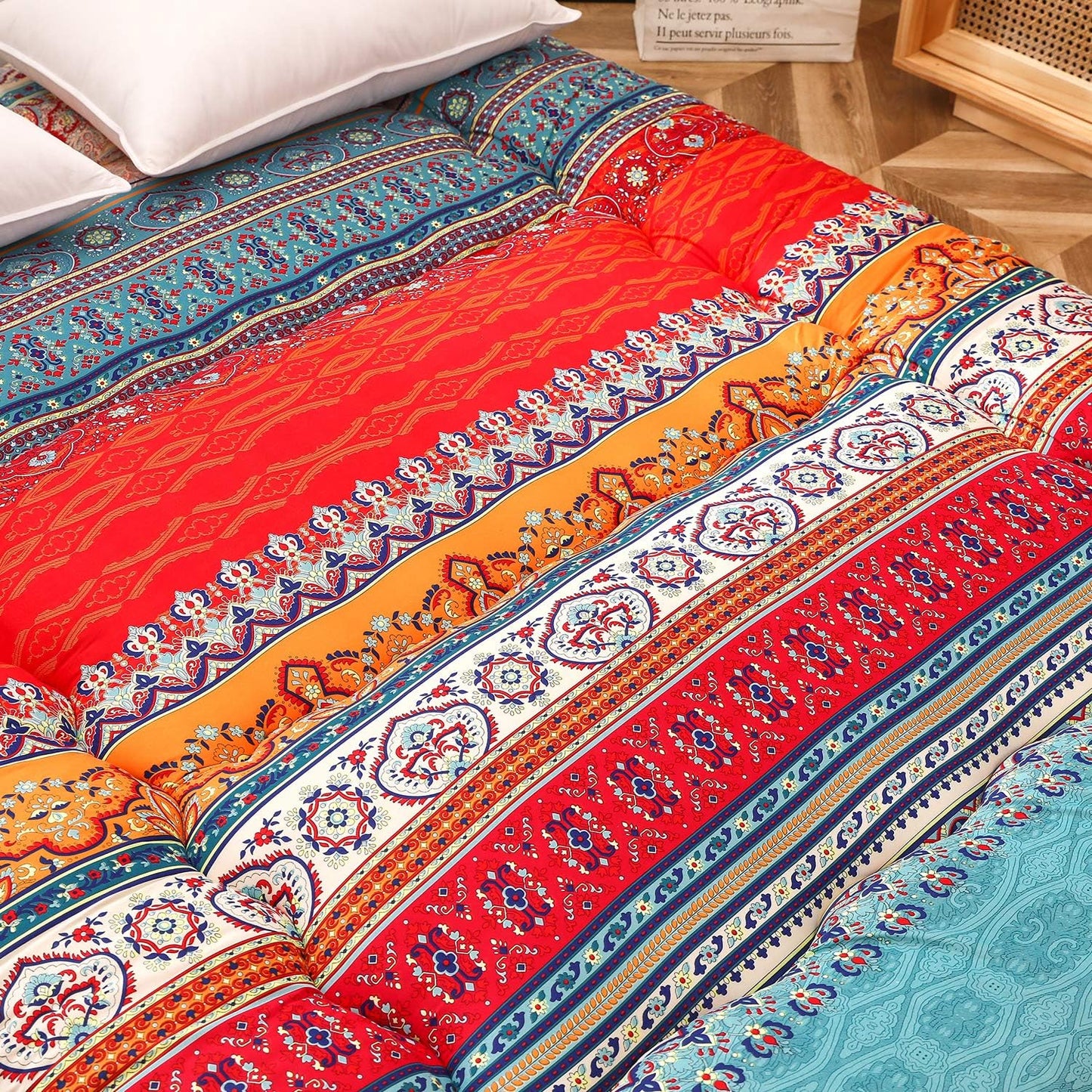 MAXYOYO Bohemian Retro Mattress Boho Floral Japanese Futon Mattress Tatami Floor Mat Foldable Portable Camping, Sleeping Pad, Lounger Couch Bed Full Size