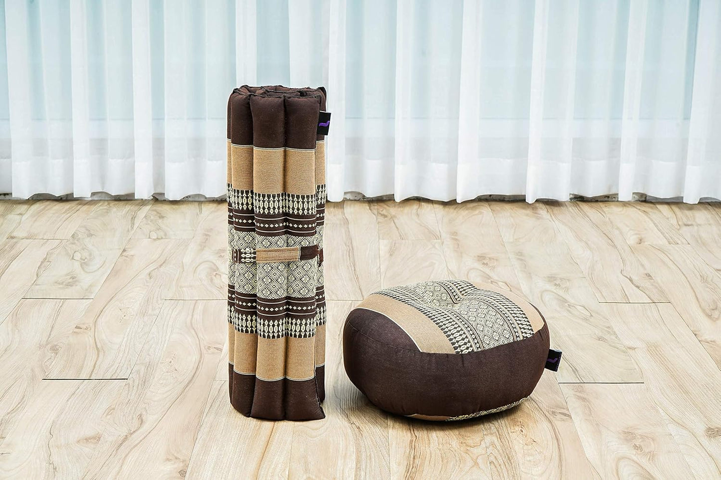 Leewadee Meditation Cushion Set – 1 Small Zafu Yoga Pillow and 1 Small Roll-Up Zabuton Mat Filled with Kapok