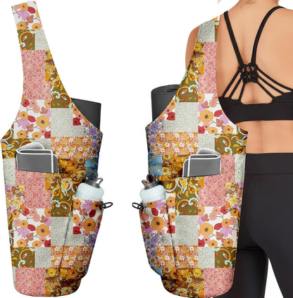 Yoga Bag for Women, Large Yoga Mat Bag Tote Carrier with Wet Dry Pocket, Water Bottle Holder & Adjustable Strap, Fits 1/2" Thick Yoga Mat for Gym, Pilates, Travel, Work