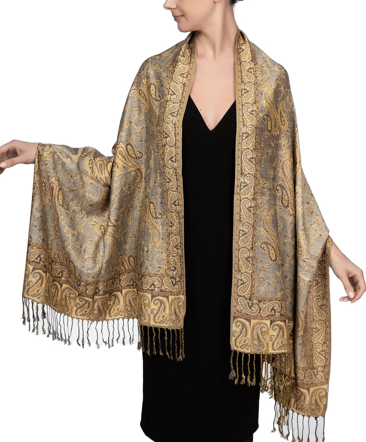 Achillea Reversible Paisley Pashmina Rave Scarf – Exotic Indian Shawls and Wraps for Evening Dresses, Festivals, All Seasons - Colors A
