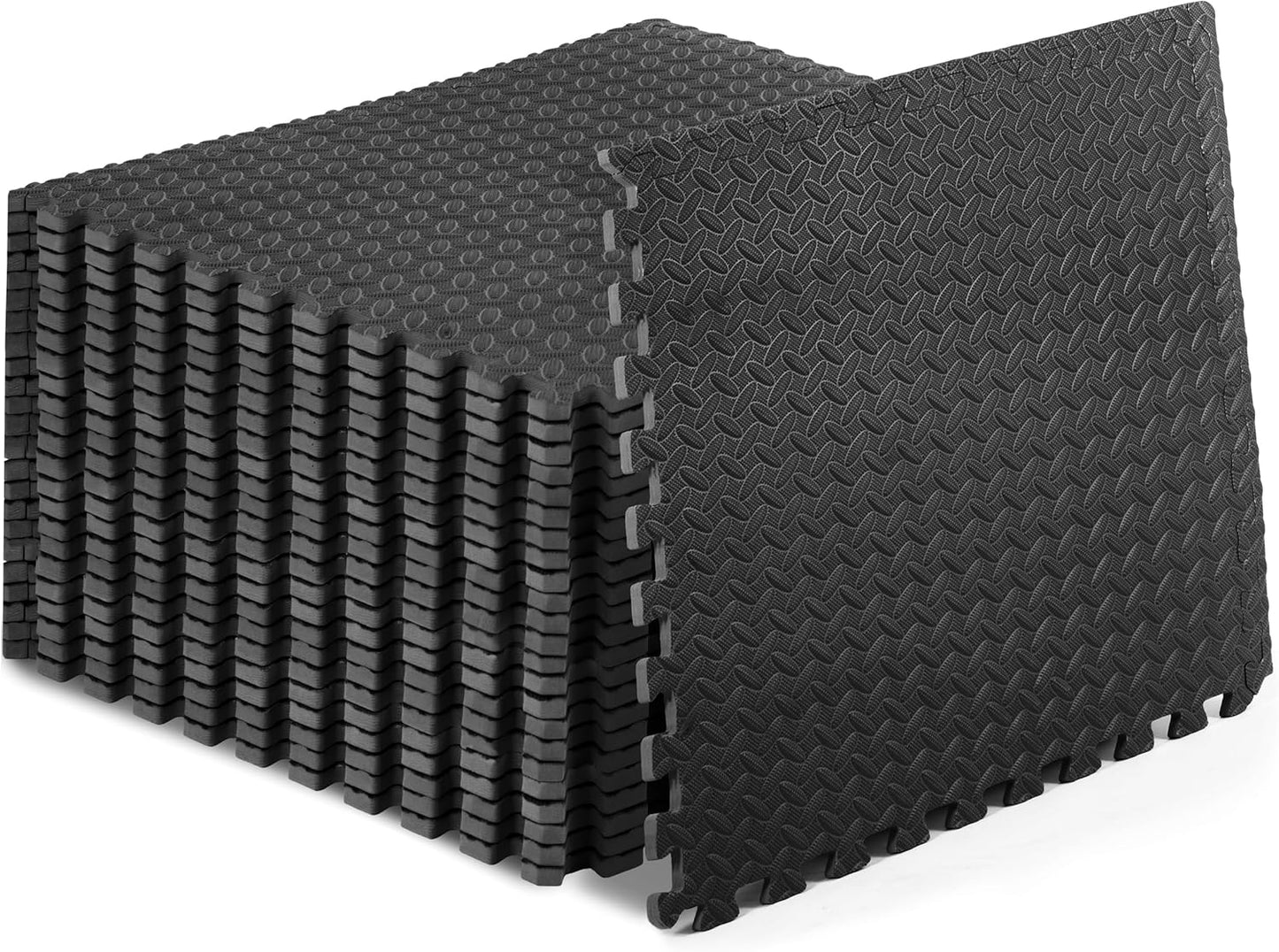 ProsourceFit Exercise Puzzle Mat ½-inch, EVA Interlocking Foam Floor Tiles for Home Gym, Workout Equipment, Kids Play Areas, Black, 24 SQ FT - 6 Tiles