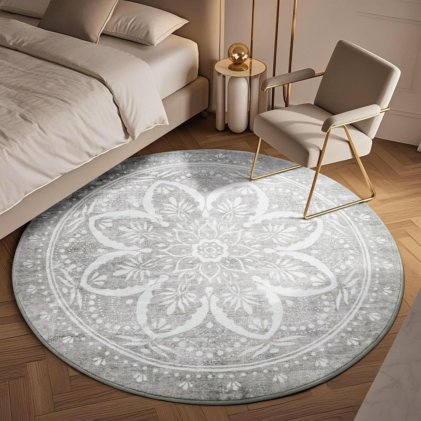 Carvapet 4ft Washable Round Rugs, Modern Abstract Circle Rug, Non Slip Rubber Backing Foldable Low Pile Carpet for Living Room Bedroom, 4ft Red/Orange Rug