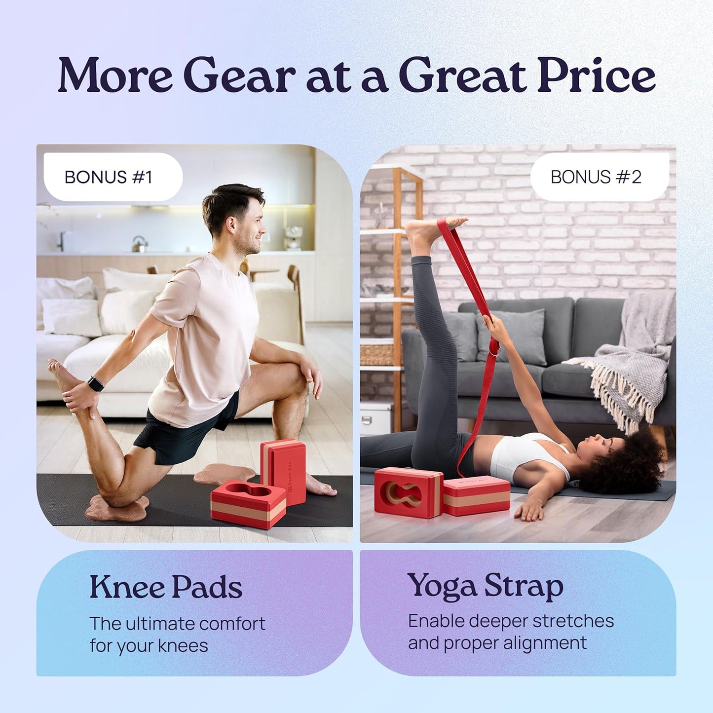 Deep-Zen® Yoga Blocks Wrist Support; Yoga Blocks 2 Pack with Knee Pads and Strap to Put Less Weight on Wrists; Durable, Versatile Yoga Brick Exercise Block Set, Blocks Yoga