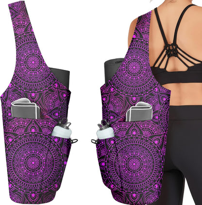 Yoga Bag for Women, Large Yoga Mat Bag Tote Carrier with Wet Dry Pocket, Water Bottle Holder & Adjustable Strap, Fits 1/2" Thick Yoga Mat for Gym, Pilates, Travel, Work