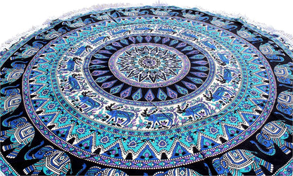 Mandala Round Beach Tapestry Boho Hippie Blanket Bohemian Large Table Cloth Home Decor Yoga Mat Meditation Picnic Rug Throw Hippy Gypsy Tablecloth Roundie (42 Inches, Orange And Blue)