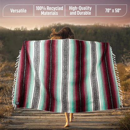 Hydration Nation Authentic Large Handwoven Mexican Blanket - Soft Yoga - Durable Serape - Lightweight Falsa, Beach, Camping, Picnic, Outdoor 70"x50" - Mandarin