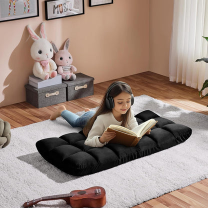 Yaheetech Adjustable Floor Chair with Back Support, Foldable Thick Padded Seat for Meditation&Gaming on Floor, Space Saving Lazy Lounger for Bedroom Dorm, Black