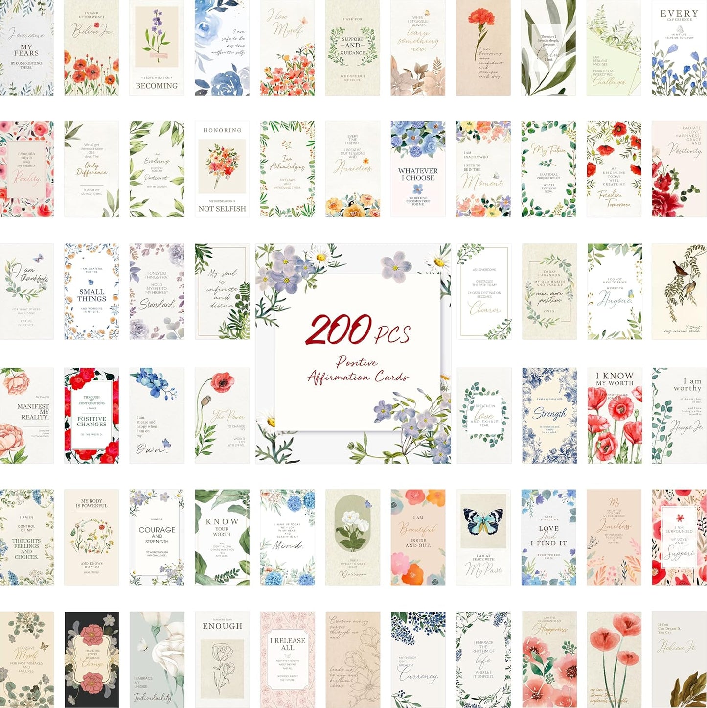Gethelud 200 PCS Positive Affirmations Cards for Women, 60 Designs Daily Affirmations Cards, Inspirational Motivational Cards Mindfulness Cards Meditation Cards (2” x 3.5”)