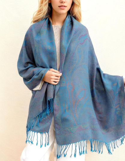Achillea Reversible Paisley Pashmina Rave Scarf – Exotic Indian Shawls and Wraps for Evening Dresses, Festivals, All Seasons - Colors B
