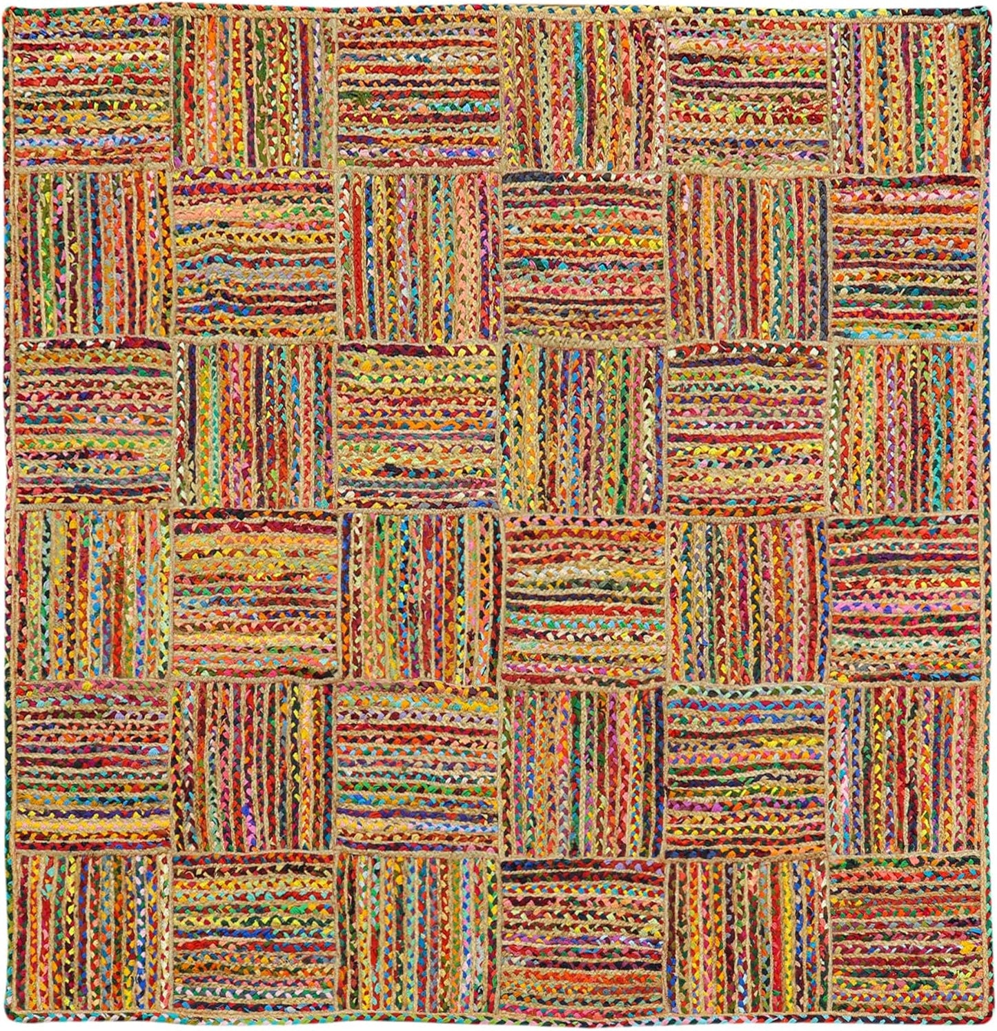 Kilim Rug 3' Round Area Rug Olive Beige White Braided Jute Carpet, Indoor Outdoor Flatweave Rug for Bedroom, Bedside, Kitchen, Beach & Terrace Yoga Mat - Colors B