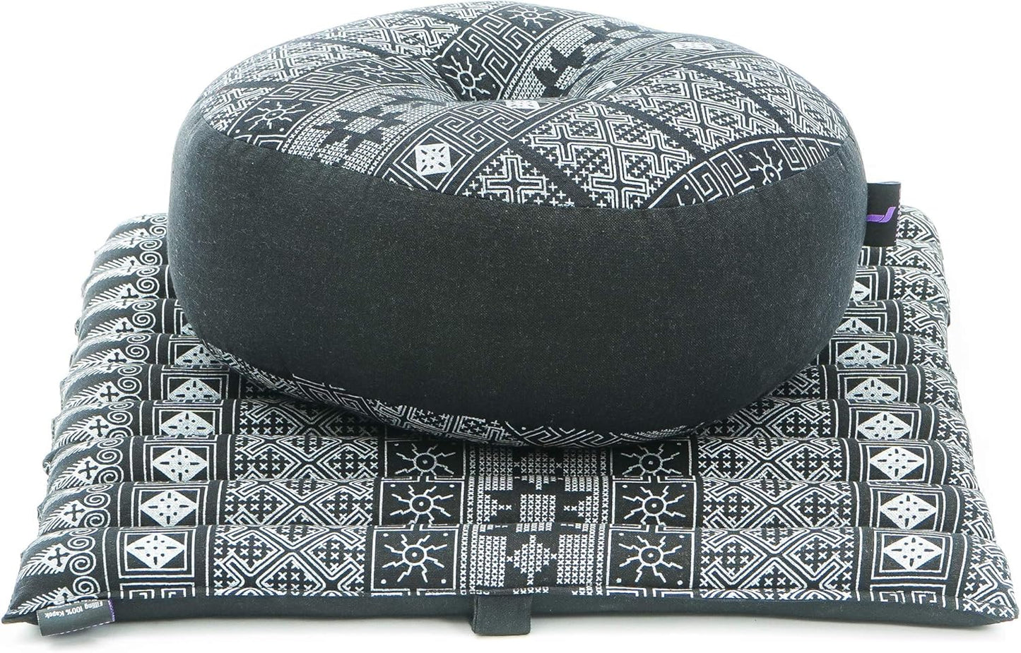 Leewadee Meditation Cushion Set – 1 Small Zafu Yoga Pillow and 1 Small Roll-Up Zabuton Mat Filled with Kapok