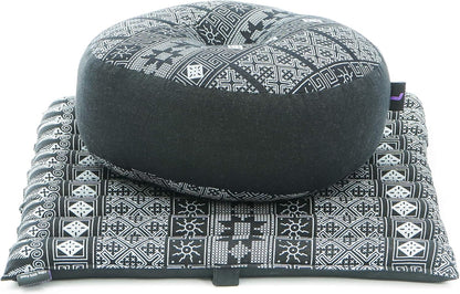 Leewadee Meditation Cushion Set – 1 Small Zafu Yoga Pillow and 1 Small Roll-Up Zabuton Mat Filled with Kapok